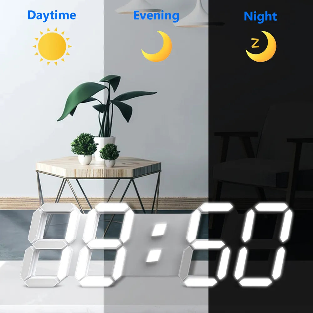 Deeyaple 15inch 3D LED Digital Wall Clock Large Alarm Clock Remote Control Snooze Auto Dimming 12/24H Time Date home decoration